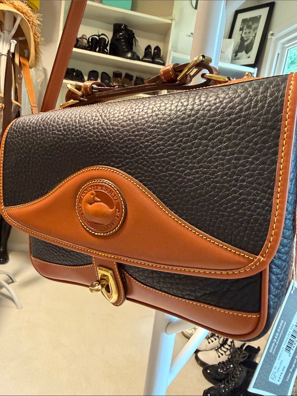 Dooney & Bourke Black Pebbled Leather Crossbody with Brown Trim - Picture 5 of 11